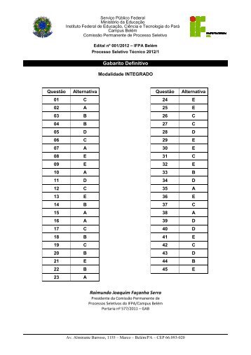ProSel 2012_1 - Gabarito Definito - Concursos - IFPA
