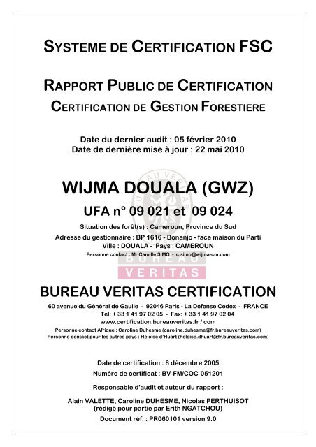 PR060101 FSC GF rapport public Wijma ... - WIJMA Cameroun