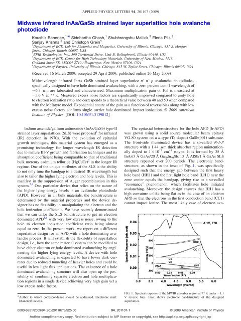 Midwave infrared InAs/GaSb strained layer superlattice hole ...