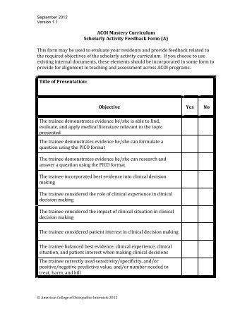 Scholarly Activity Feedback Form A - American College of ...