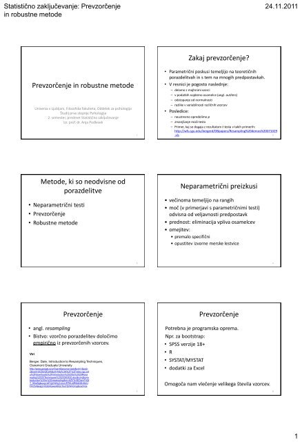 Diapozitiv 1 - Oddelek za psihologijo - Univerza v Ljubljani