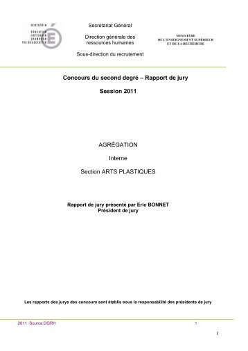 Rapport agreg interne 2011 - Arts Plastiques HÃ©misphÃ¨re Sud