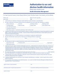 Authorization to use and disclose health information - Health First