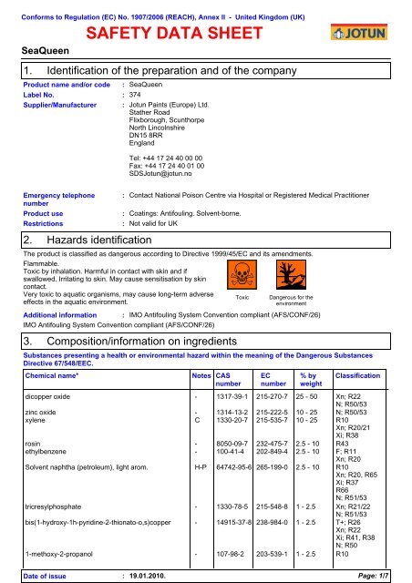 safety data sheet - Jotun Marine Paint-Jotun Boat Paint &amp; Antifouling