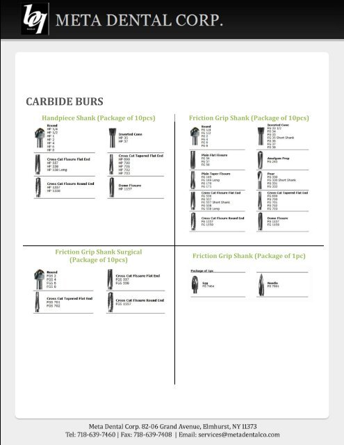 Lab Carbide Burs - Meta Dental Manufacturing