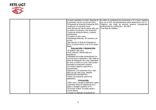 Tabla comparativa de las distintas Leyes Educativas - FETE-UGT