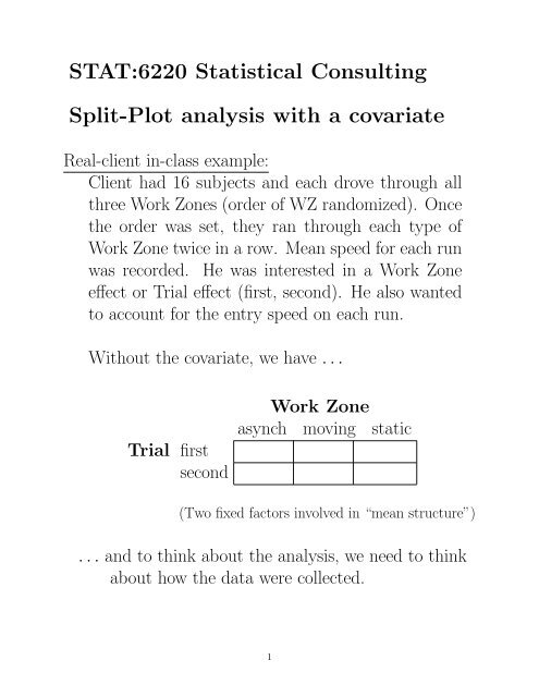 Split-plot design with covariate