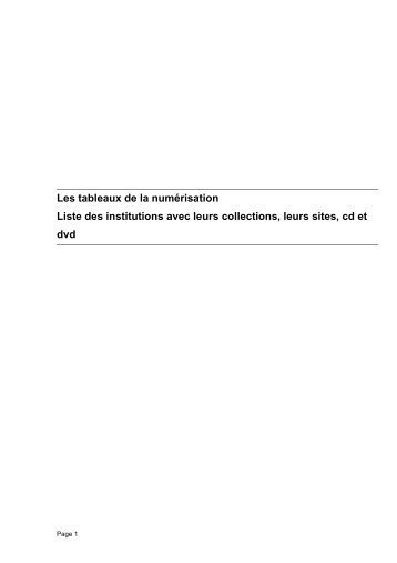 Liste des institutions avec leurs collections, leurs sites, cd et dvd