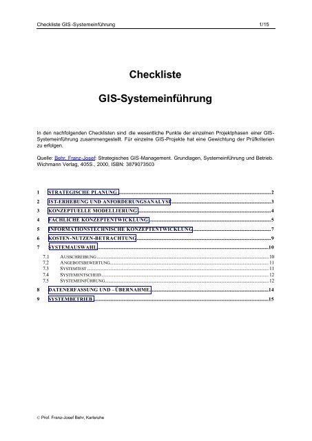 Checkliste GIS-SystemeinfÃ¼hrung - GIS-Management