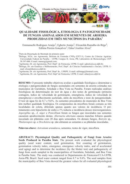 Workshop ExtensÃ£o 2008 Areia - PB - CCA/UFPb - Universidade ...