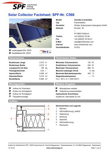 Solar Collector Factsheet: Spf-Nr. C566