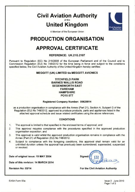EASA Part 21 Subpart G Production ... - Meggitt Avionics