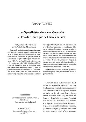 Charlène CLONTS Les Synesthésies dans les ... - Ekphrasis