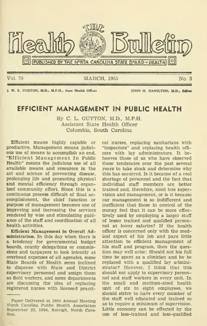 The Health bulletin [serial] - University of North Carolina at Chapel Hill