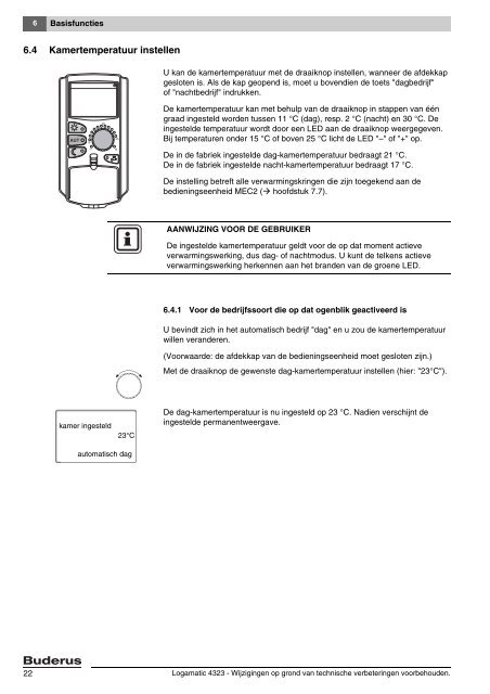 Bedieningsvoorschrift Logamatic 4323