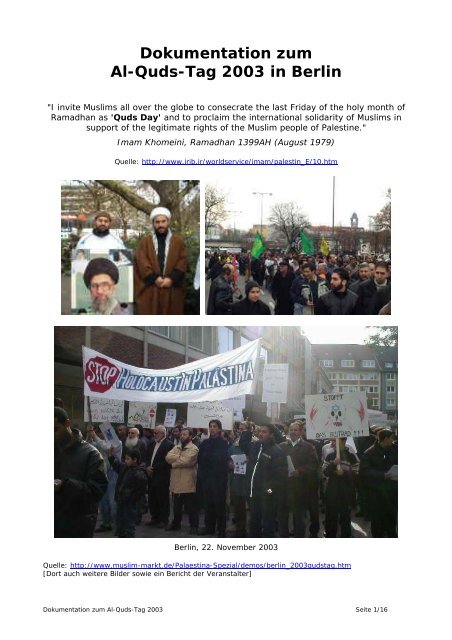 Dokumentation zum Al-Quds-Tag 2003 in Berlin - Kampagne gegen ...