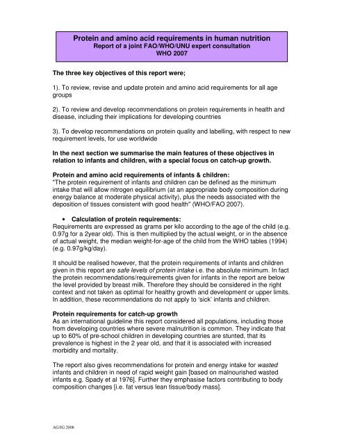 Protein and amino acid requirements in human nutrition