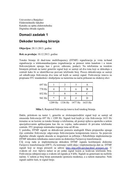 Dekoder tonskog biranja - Laboratorija za digitalnu obradu signala