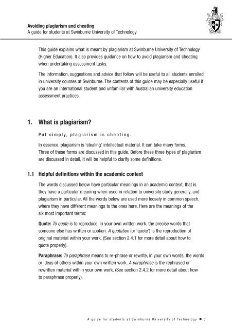 Plagiarism Guide - Swinburne University of Technology