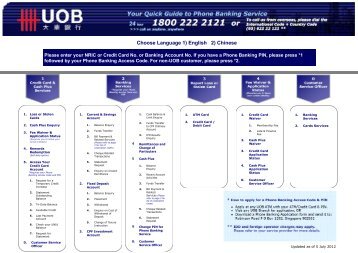 Choose Language 1) English 2) Chinese - United Overseas Bank