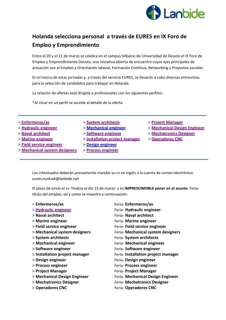 Holanda Selecciona Personal A Trava C S De Eures En Ix Lanbide