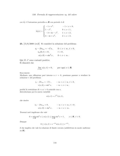 Problemi d'esame ed esercizi di Equazioni alle Derivate Parziali