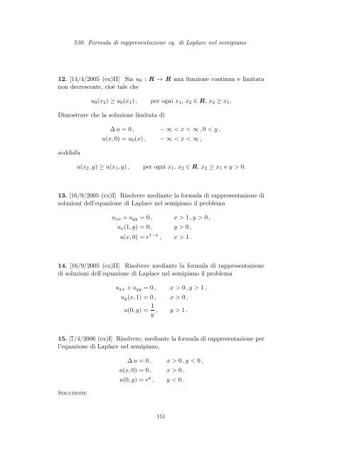 Problemi d'esame ed esercizi di Equazioni alle Derivate Parziali