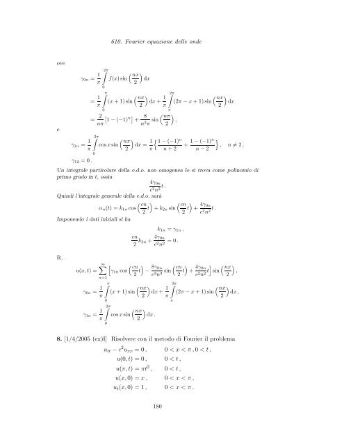 Problemi d'esame ed esercizi di Equazioni alle Derivate Parziali