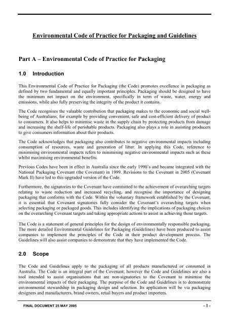 Environmental Code of Practice for Packaging - the Packaging ...
