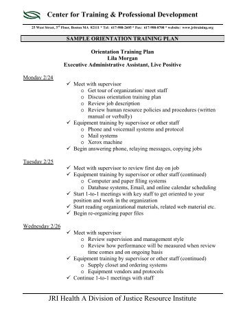 Sample orientation training plan - Peer Education & Evaluation ...