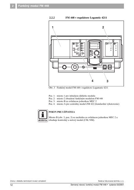 ServisnÃ½ nÃ¡vod FunkÄnÃ½ modul FM 448 Modul hlÃ¡senia ... - Buderus