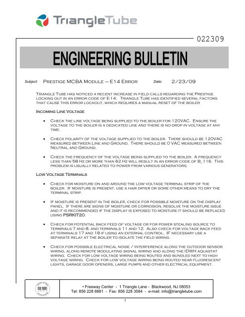 Prestige MCBA Module â E14 Error 2/23/09