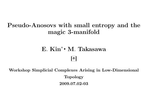 Pseudo-Anosovs with small entropy and the magic 3-manifold E. Kin ...