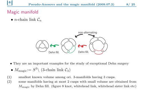 Pseudo-Anosovs with small entropy and the magic 3-manifold E. Kin ...