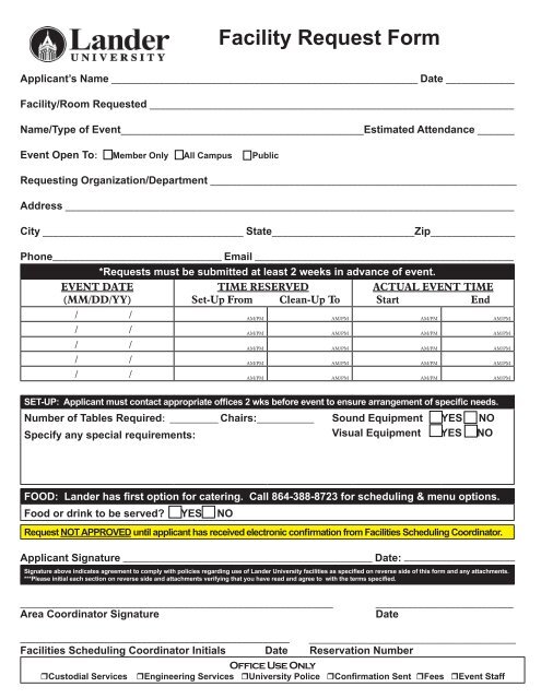 Facility Request Form - Lander University