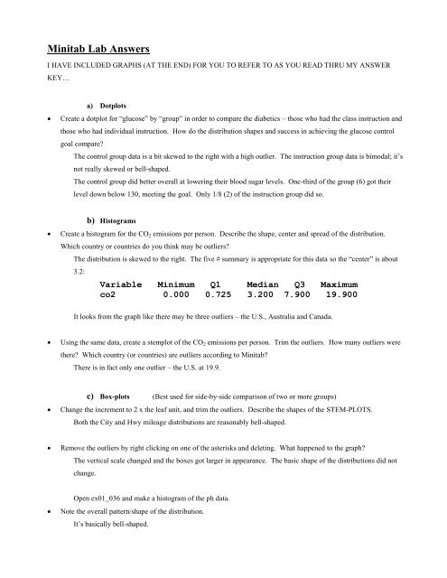 Minitab Lab Answers