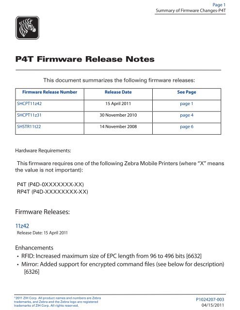 P4T Firmware Release Notes - Zebra