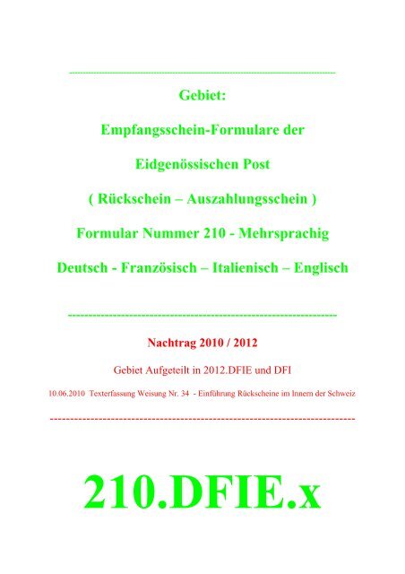 Formular Nr 210 deutsch / franzÃ¶sisch / italienisch / englisch