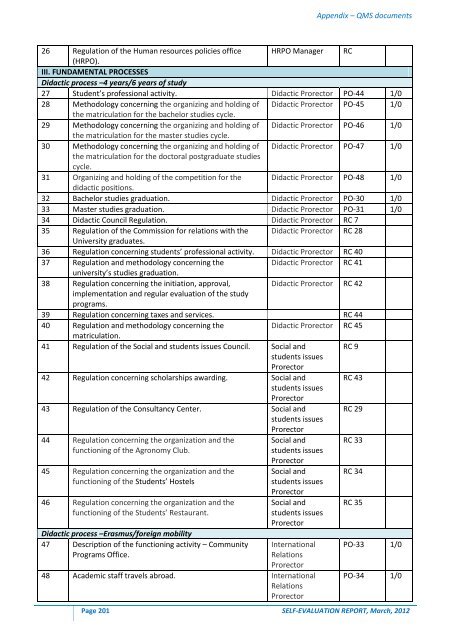 self evaluation report - Universitatea de ÅžtiinÅ£e Agricole ÅŸi MedicinÄƒ ...