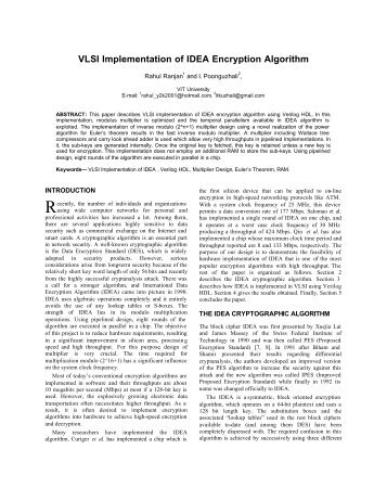 VLSI Implementation of IDEA Encryption Algorithm - tifac-core in ...