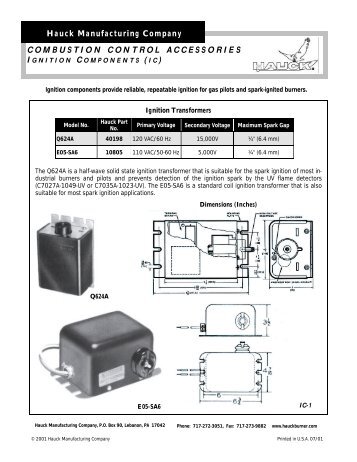 Hauck Manufacturing Company COMBUSTION CONTROL ...