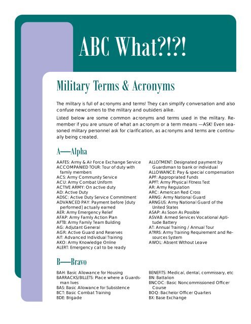 Military Terms &amp; Acronyms - Utah Army National Guard - U.S. Army