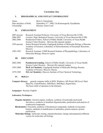 Curriculum vitae - The University of Texas at Brownsville and  Texas ...