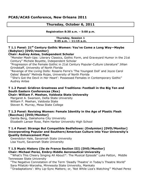 PCAS/ACAS Conference, New Orleans 2011 Thursday, October 6 ...