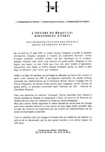 l'oeuvre de brancusi rassemblÃ©e Ã  paris - Centre Pompidou