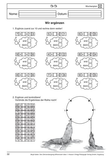 Wir ergänzen 7 + 1 3 = 5 + 1 1 = 6 + 1 5 = 9 + 1 6 = 4 + 1 2 = 8 + 1 4 ...