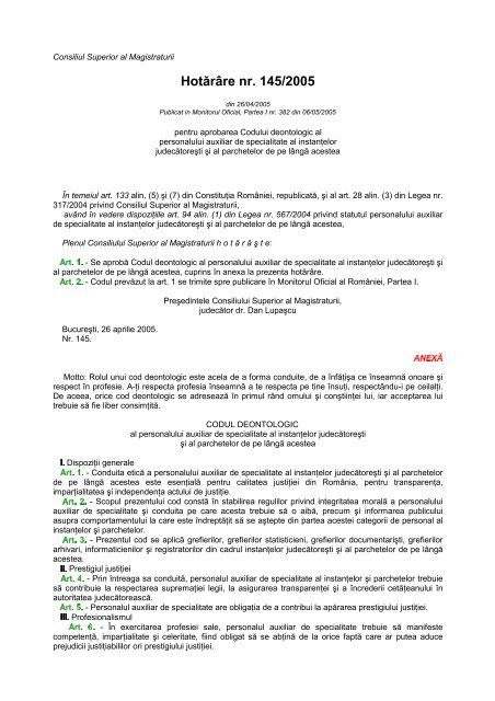 Codul deontologic al personalului auxiliar de specialitate al ...