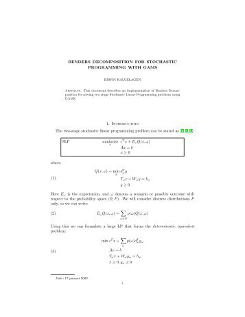 Benders decomposition for stochastic programming with GAMS