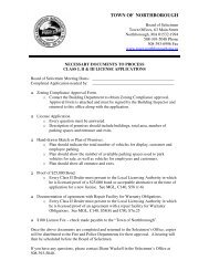 Class I II III License Application Forms - Town of Northborough