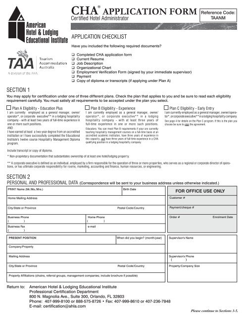 TAA Non Member CHA Application Form Tourism Accommodation